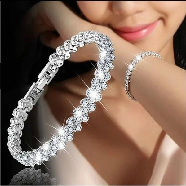 Eternal Love Braided Leaf Crystal Charm Bracelet