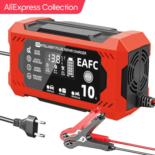 Fast Car Battery Charger with Pulse Repair & Camp LCD Display