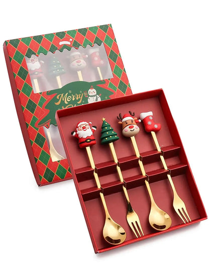 MerryDine: Christmas Stainless Steel Fork & Spoon Gift Set