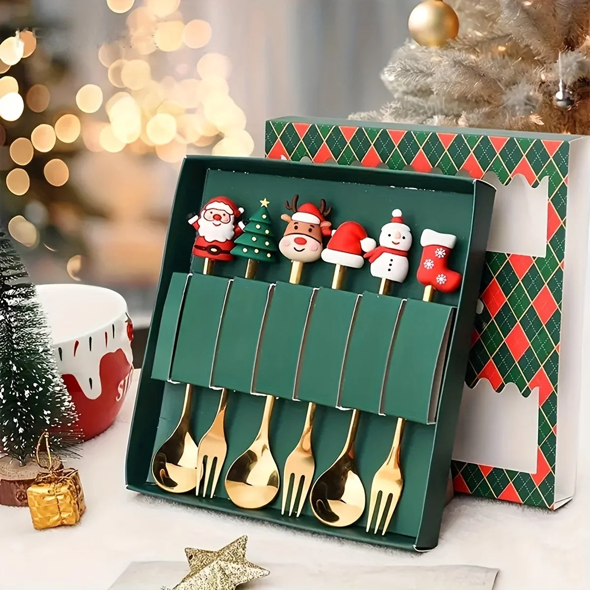 MerryDine: Christmas Stainless Steel Fork & Spoon Gift Set