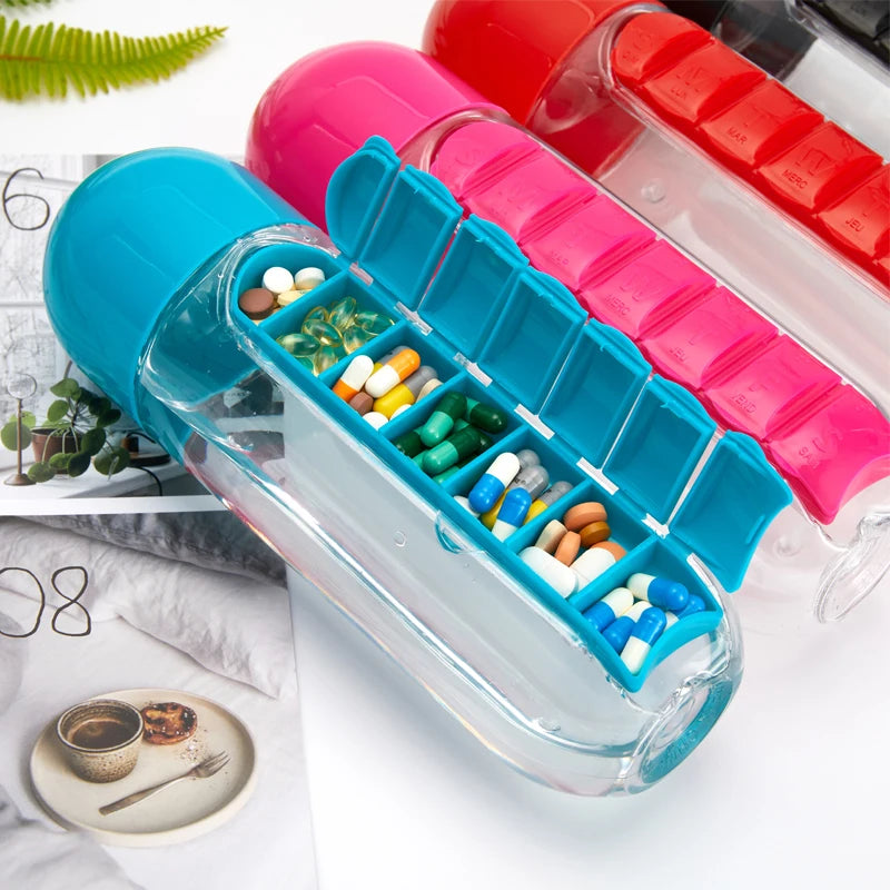 PillSip Duo – 600ml Bottle with 7-Day Organizer